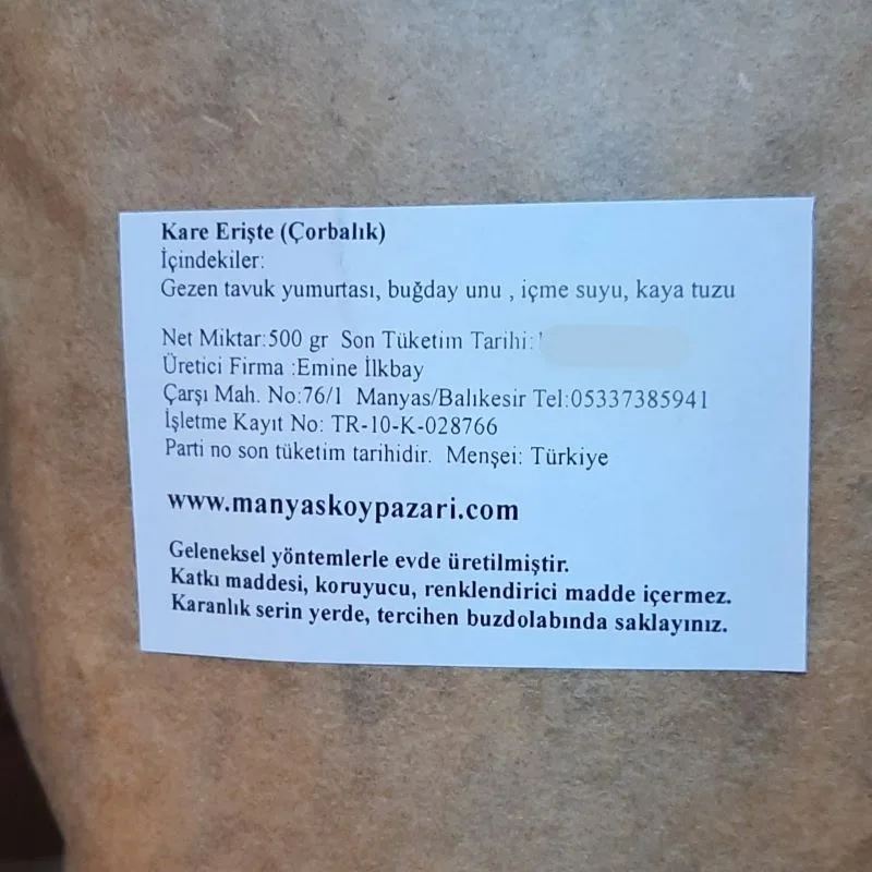 Çorbalık Köy Yumurtalı Erişte - Kare Kesim- 500 gram - Görsel 2